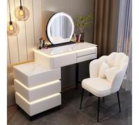 Elegante mesa de tocador blanca con iluminación LED ajustable de 3 colores, mueble de dormitorio elegante para mujeres y niñas, 100 x 40 x 76 cm, incluye espejo