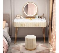Elegante mesa de tocador con luces y taburete, 2 cajones, muebles de dormitorio para niñas y mujeres, diseño elegante, color A, tamaño 80 x 40 cm