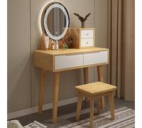 Elegante mesa de tocador con luces y taburete, escritorio compacto de madera con cajones, elegante consola de dormitorio para niñas y mujeres (color: A, tamaño: 60 cm)