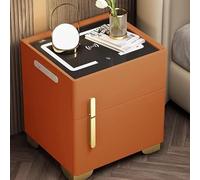 Elegante mesita de noche con almacenamiento oculto y puertos USB-C, iluminación LED, diseño de brillo ajustable, estética moderna para decoración de dormitorio