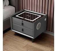 Elegante mesita de noche LED con USB y carga inalámbrica, altavoz Bluetooth, bloqueo de huellas dactilares, elegante organizador de mesita de noche con luz ambiental de 3 colores para dormitorio y