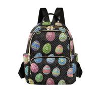 Elegante mochila acolchada de poliéster para mujer, con múltiples bolsillos con cremallera, bolsa de viaje de poliéster, color negro, Elegante huevo de Pascua negro, Medium, Mochilas Daypack
