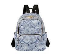 Elegante mochila acolchada floral azul gris para mujer con múltiples bolsillos con cremallera, bolsa de viaje ligera de poliéster, Elegante diseño floral, azul y gris, Medium, Mochilas Daypack