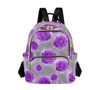 Elegante mochila acolchada para mujer, color gris y morado, con múltiples bolsillos con cremallera, bolsa de viaje ligera de poliéster, Elegante rosa gris morado, Medium, Mochilas Daypack
