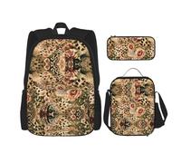 Elegante mochila de viaje con diseño de leopardo a rayas, fiambrera, estuche para lápices, bonita y resistente al agua, ligera, Negro -, Talla única