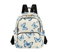 Elegante mochila de viaje de poliéster ligera acolchada para mujer, con múltiples bolsillos con cremallera, color azul crema, Elegante mariposa azul crema, Medium, Mochilas Daypack