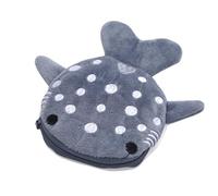 Elegante monedero de ballena azul con cremallera de felpa con forma de tiburón para mujer, Gris