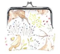 Elegante monedero de cuero blanco de ciervo para mujer, bonito bolso de cambio de tarjetas con hebilla de beso para niñas, Elegante ciervo blanco, OneSize