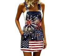 Elegante mono de día de la independencia con tirantes para un uso informal de verano, ligero, cómodo para el estilo diario, rojo, XXL