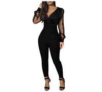 Elegante mono festivo con purpurina para mujer, mono de manga larga, cintura alta, cóctel, fiesta, conjunto de mujer, sexy, cuello en V, malla, mono festivo, mono de una pieza, traje largo para boda