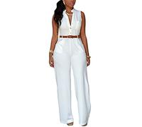 Elegante Mono Mujer Ajustados Slim Larga Pantalones Jumpsuit De Fiesta Boda con Cinturón Blanco S