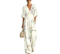 Elegante mono para mujer con cuello de pico, estampado floral que realza la figura, para la oficina, el día a día, vacaciones, manga larga, con sutiles cortes, material transpirable, versátil