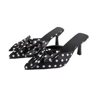 Elegante mujer Bowknot de satén zapatos de verano tacón alto sandalias y mulas zapatillas de mujer elegantes punta puntiaguda zapatos vestidos de lunares moda chic para oficina velada cómodos, Negro