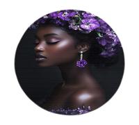 Elegante Mujer Negra Círculo Alfombra De Área Misteriosa Flores Moradas Alfombra Redonda para Vivir En Casa Estudio Comedor Café Decoración De Dormitorio 213cm (runden)