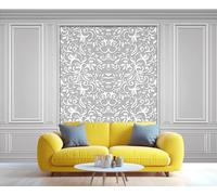 Elegante mural de pared gris con diseño de damasco ornamentado y paneles clásicos: papel pintado con intrincados motivos florales para salón comedor y decoración 100x100cm (No es autoadhesivo)