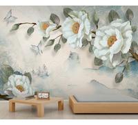 Elegante Murales 3D de Camelia Blanca para Pared - Gran Papel Tapiz Autoadhesivo para Decoración de Fondo de Sofá en Oficina Hogar 300x230cm (No es autoadhesivo)