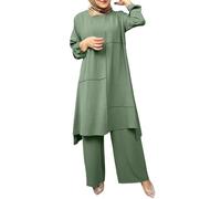 Elegante musulmán mujeres retro manga larga Color sólido túnica primavera y otoño nuevo elegante casual más tamaño vestido de mujer traje de pantalones señoras lounwear elegante color sólido chándal
