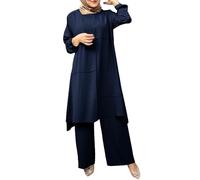 Elegante musulmán mujeres retro manga larga Color sólido túnica primavera y otoño nuevo elegante casual más tamaño vestido de mujer traje de pantalones señoras lounwear elegante color sólido chándal