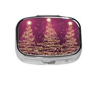 Elegante Navidad Árboles Brillantes Rosa Púrpura, Pastillero cuadrado para bolsillo o monedero, pequeño contenedor de pastillas, organizador de pastillas de viaje