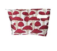Elegante neceser con temática de hongos, interior espacioso y cremallera de acceso rápido, ideal para organizar una bolsa de maquillaje impresa a la moda, Red, A, Mass Beauty