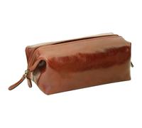 Elegante neceser de piel marrón, neceser de viaje de auténtica piel plena flor, funda para aseo con cremallera y forro interior, hecho a mano