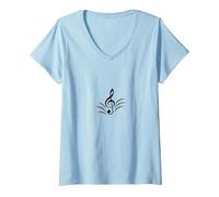 Elegante Nota Musical de Clave de Sol para entusiastas de la melodía Camiseta Cuello V, Mujer, Azul Bebé, XL