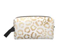 Elegante Organizador de cosméticos de Gran Capacidad con Estampado de Leopardo y Guepardo Dorado y Blanco, Neceser de Viaje para Mujer.