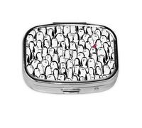 Elegante organizador de píldoras con impresión de multitud de pingüinos, pastillero de viaje, mini pastillero cuadrado, 2 compartimentos