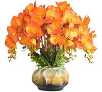 Elegante orquídea artificial bonsái con arreglo de jarrón de poliuretano Phalaenopsis para decoración del hogar y sala de estar (color: A)