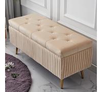 Elegante otomana tapizada con patas de metal de almacenamiento ocultas, reposapiés versátil para sala de estar y dormitorio, 100 x 40 x 45 cm, elegante solución para asiento de ventana y mesita de