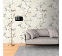 Elegante Papel Tapiz No Tejido Con Ramas Y Pájaros Sobre Un Fondo Sutil Y Una G