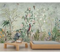 Elegante Papel Tapiz Removible de Murales para Pared con Aves y Flores, Garza y Árbol de Flores, Decoración Fácil de Instalar para Sala y Dormitorio 150x105cm (No es autoadhesivo)