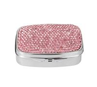 Elegante pastillero brillante con 2 compartimentos, elegante caja de almacenamiento para pastillas con incrustaciones de diamantes para bolsillo o