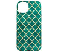 Elegante patrón de celosía Esmeralda clásico Quatrefoil Carcasa para iPhone 15 Plus
