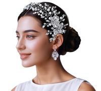 Elegante peine plateado con diseño de flores de cristal, tocado de novia, 28 x 9,5 cm
