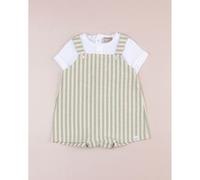 Elegante pelele premium de rayas verde y crema para bebé niño