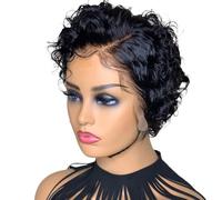 Elegante peluca corta Bob ondulada profunda 13 x 4 x 1 frente de encaje sin cola pelucas de cabello humano rizado para mujeres, aspecto natural agrega volumen al cabello