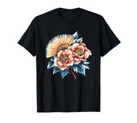 Elegante peonía Sakura con Abanico Tradicional japonés Camiseta