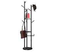 Elegante perchero de hierro negro con 2 estantes y 9 ganchos, diseño independiente, 33 x 170 cm, perfecto para soluciones de almacenamiento de entrada, pasillo o dormitorio