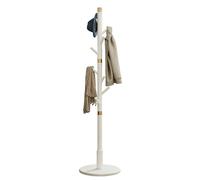 Elegante perchero independiente de color blanco cálido con 8 ganchos, colgador funcional para entrada, pasillo, sala de estar y dormitorio, solución perfecta para decoración del hogar.