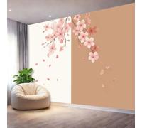 Elegante Pétalo Flor De Cerezo Papel Pintado Panorámico 400 x 280 cm, Beige Rosa 3D Papel Pintado No Tejido Grandes Murales para Salón Sala de Estar Estudio Dormitorio y Cocina Decoración