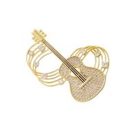 Elegante pin de guitarra con diamantes de imitación en tono dorado con cierre seguro, joyería para amantes de la música, decoración de moda, pin de joyería musical en tono dorado, talla única, como se