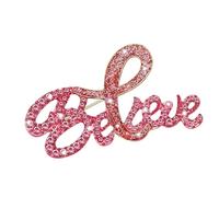 Elegante pin de letras para cáncer de mama, delicado broche de aleación con detalles de cristal, accesorios de solapa, pin en forma de letras, One Size, como se describe