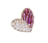 Elegante pin de perlas con diamantes de imitación, diseño de corazón romántico, adorno de solapa de aleación con adornos de cristal, resistente en forma de corazón, joyería decorativa para solapas