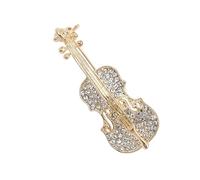 Elegante pin de violín con diamantes de imitación, estilo retro, joyería musical, piezas de declaración para trajes formales informales, accesorio de aleación, broche musical de aleación, talla única