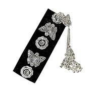 Elegante pinza de pelo con borlas plateadas con diseños de mariposa y rosa, hecho a mano, para mujeres que buscan estilos únicos