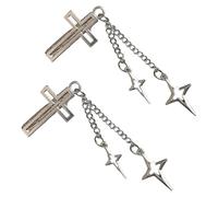 Elegante pinza de pelo plateada de los años 2000, clip lateral con cruces, borlas de estrella, caladas para Halloween, accesorios para fotos
