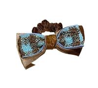 Elegante pinza for el pelo con lazo de terciopelo a cuadros de color azul café: pinza superior con resorte en forma de anillo for el intestino grueso for mujer(Circle)