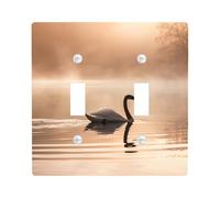Elegante placa de cubierta de interruptor de luz de cisne/cubiertas de salida, escena etérea de lago neblinoso marrón para detalles de pared tranquilos, placas de pared termoplásticas, doble palanca