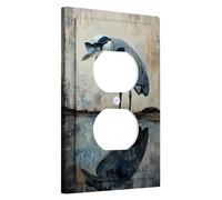 Elegante placa de cubierta para interruptor de luz de garza, pájaro azul gris con gafas de sol, decoración única del hogar, placas de pared termoplásticas, salida dúplex individual de tamaño estándar